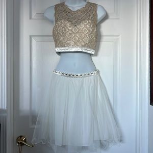 Sequin heart cream 2 piece prom dress